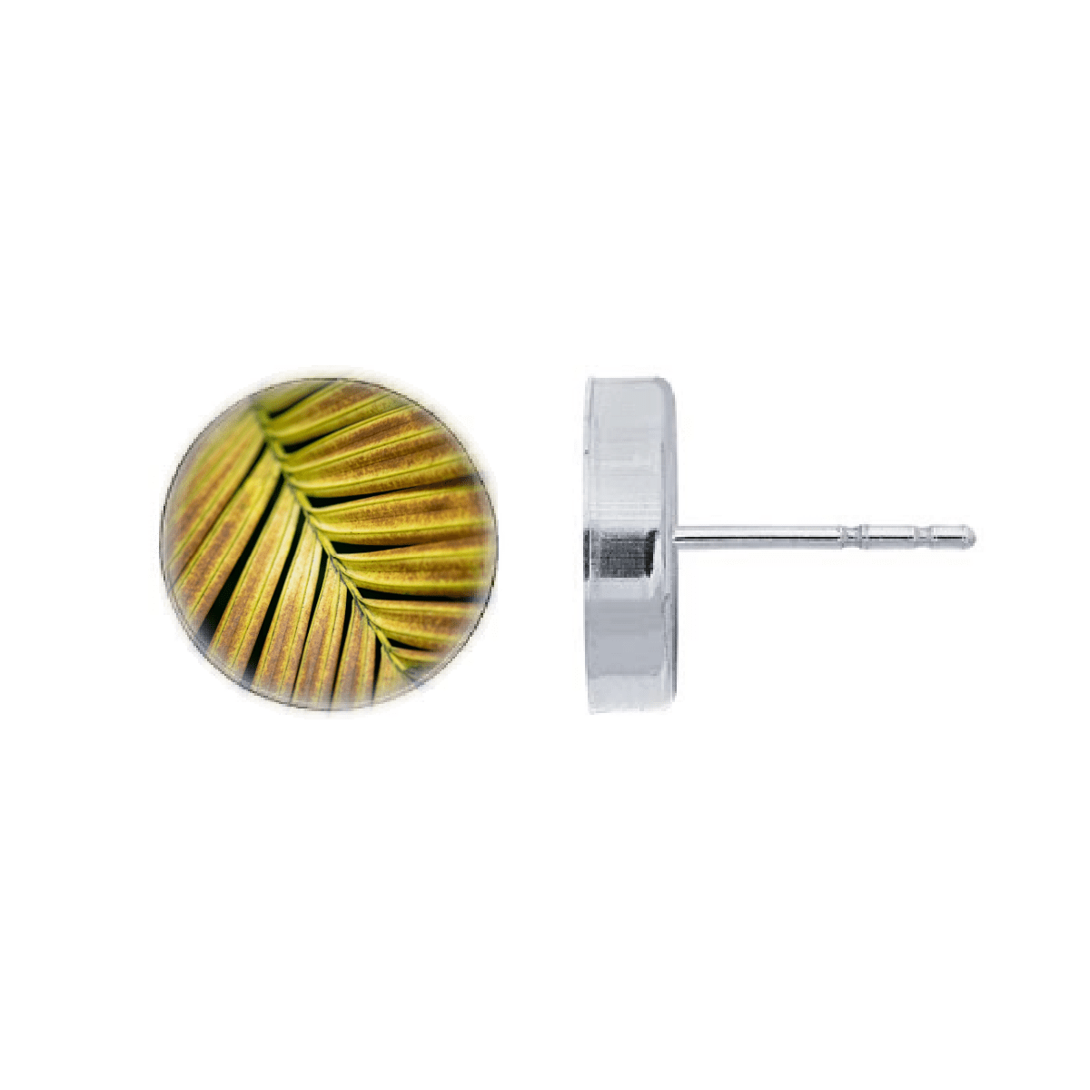 post earrings featuring a golden yellow palm leaf by Kelly Rice
