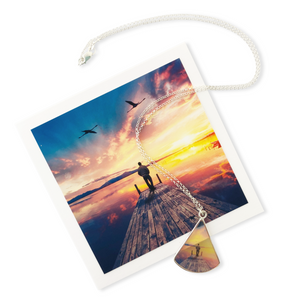 Customizable photo necklace, fan shaped in sterling silver