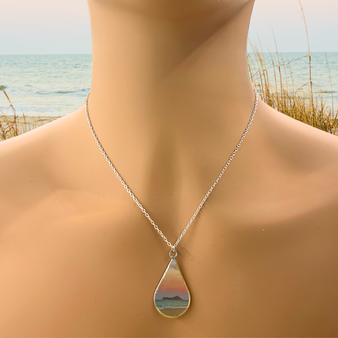 Hawaiian Sunset Necklace featuring rabbit island oahu