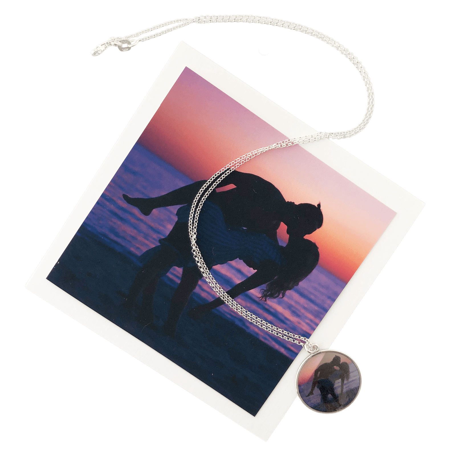 Custom photo large round necklace handmade in sterling silver