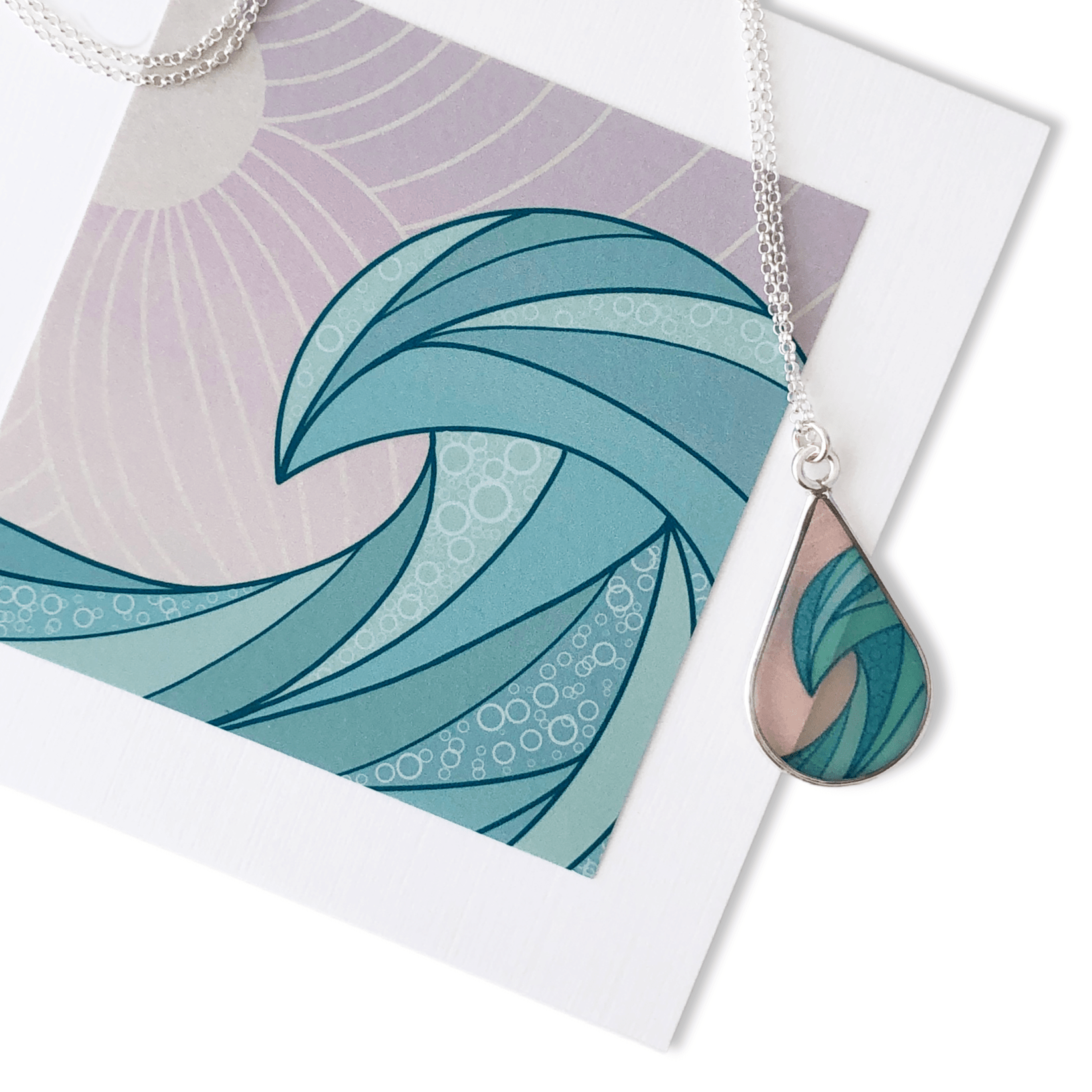 Bethany Strickland Art Necklace with Hawaiian Wave Painting