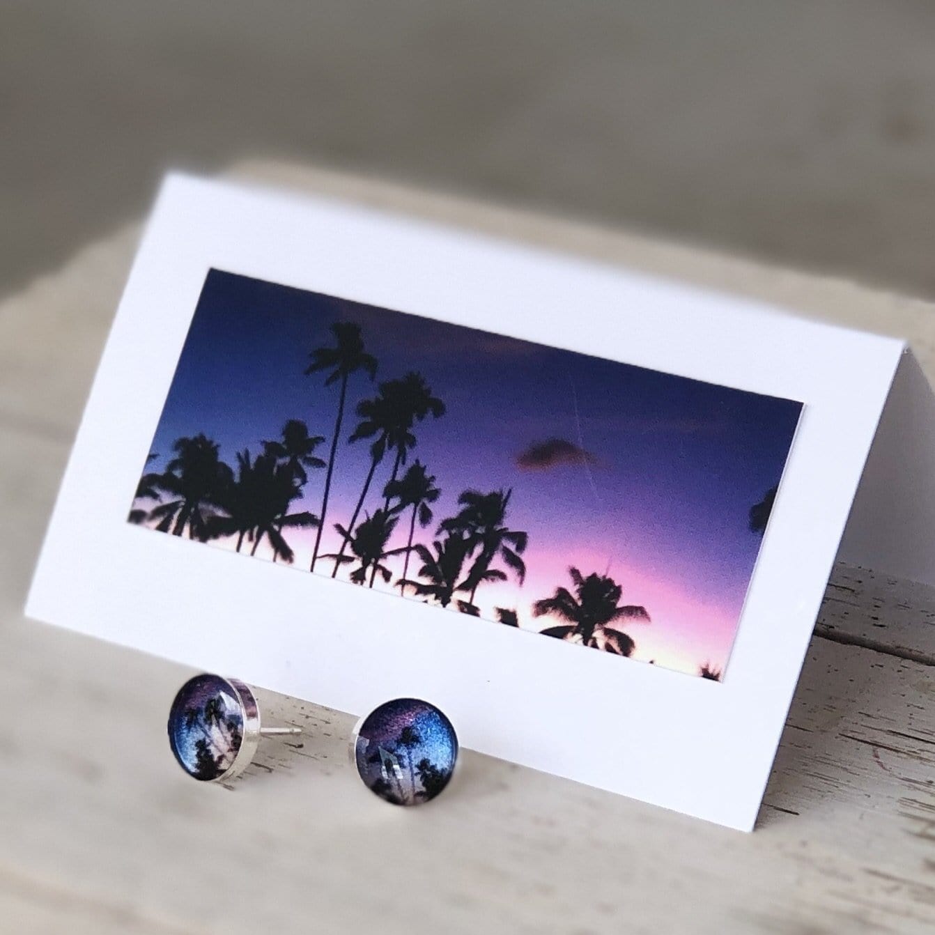 Palm Tree Sunset Post Earrings by Foterra Jewelry